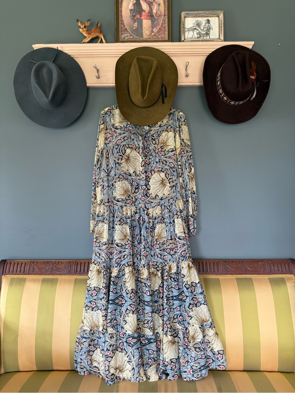 H&M Floral Midi Dress in Blue, Cream, Pink